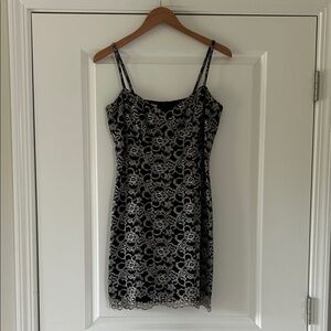 bebe Black and Silver Lace Mini Dress Sz 6